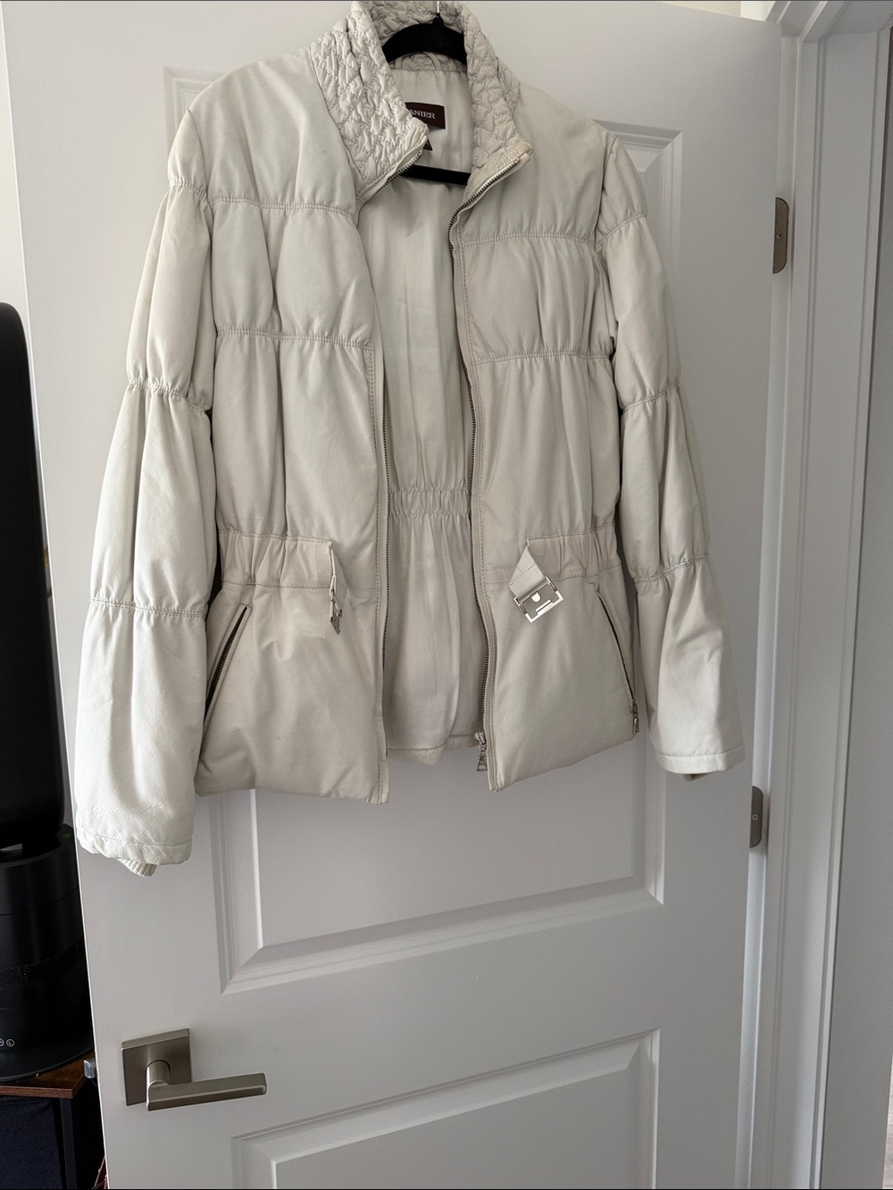 Danier Cream Quilted Leather Puffer Jacket